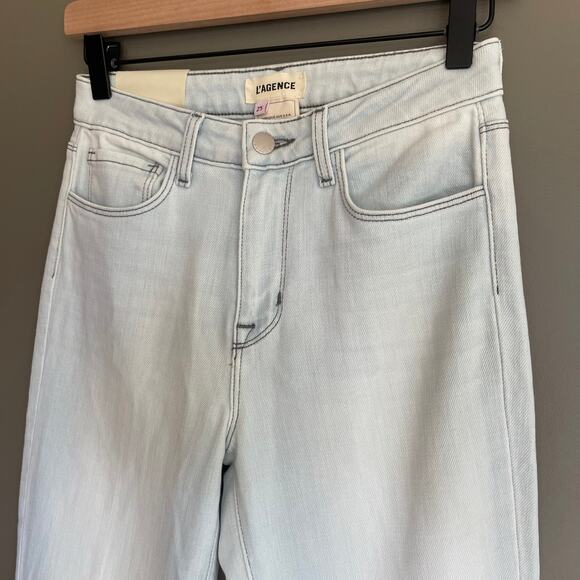 NWT L'Agence Bell High Rise Flare Bleach Down Size 25 Light Blue Stretch Denim - Picture 10 of 16